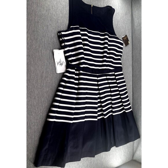 TAYLOR - Women's Navy and White Stripe Fit and Flare Sleeveless Dress Size 10 - Picture 5 of 12